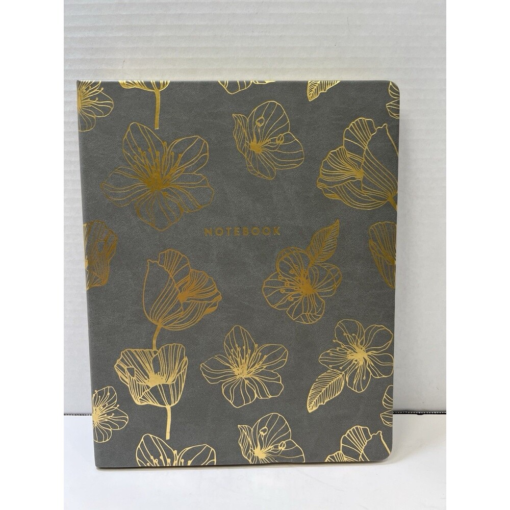 Eccolo Lined Paper Blank Notebook Journal 8x10 Gold Flowers on Gray Unused